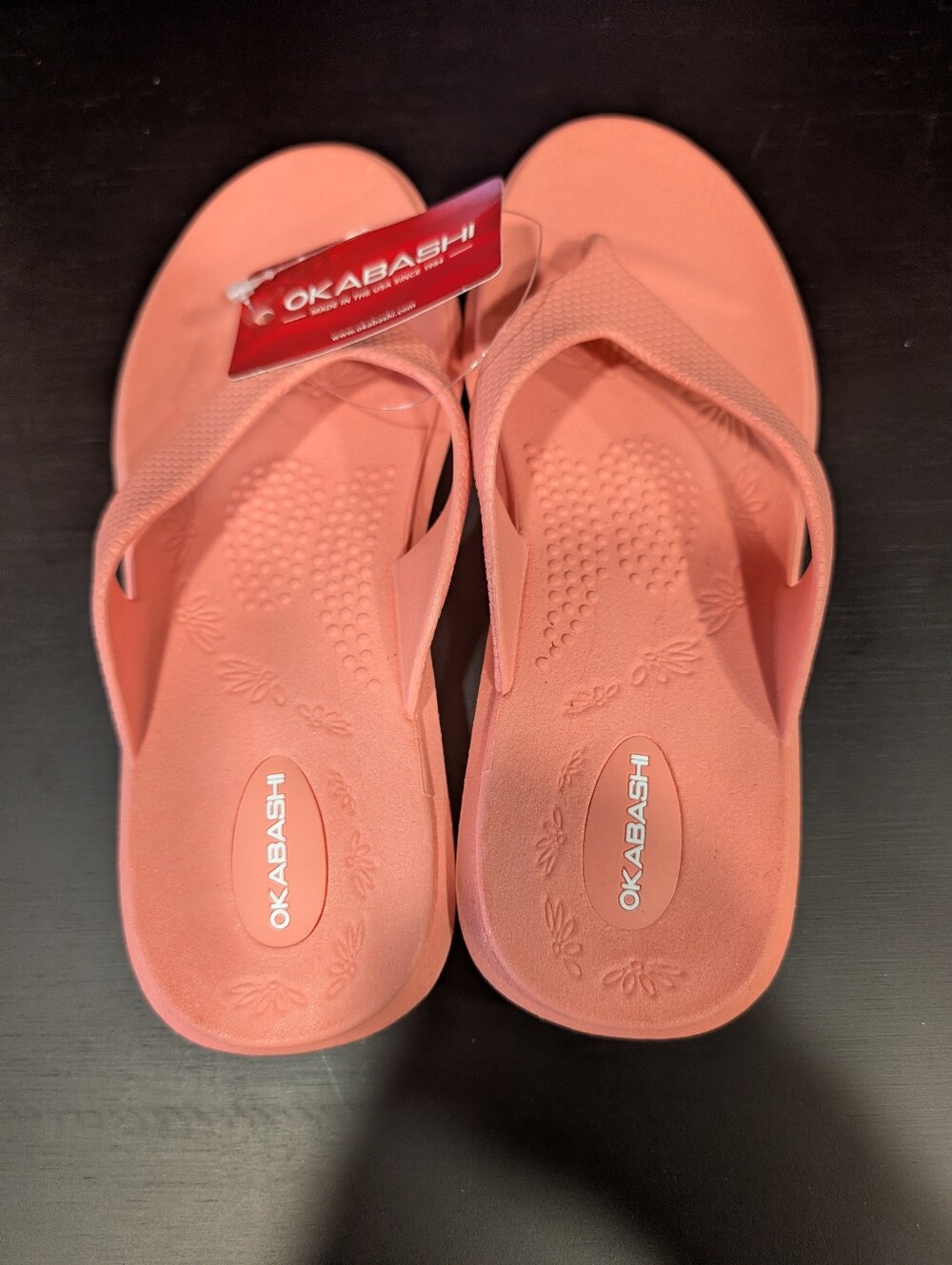 NWT Okabashi Maui Women's w/ Arch Support Flip Flops Coral size Medium 6.5-7.5